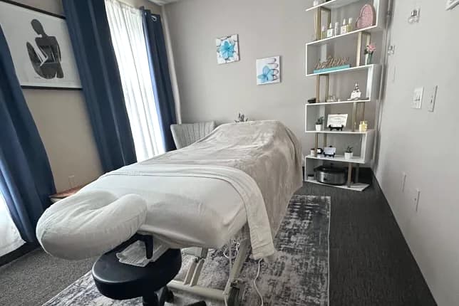 Xiomara's calming massage treatment room in Avon, CT